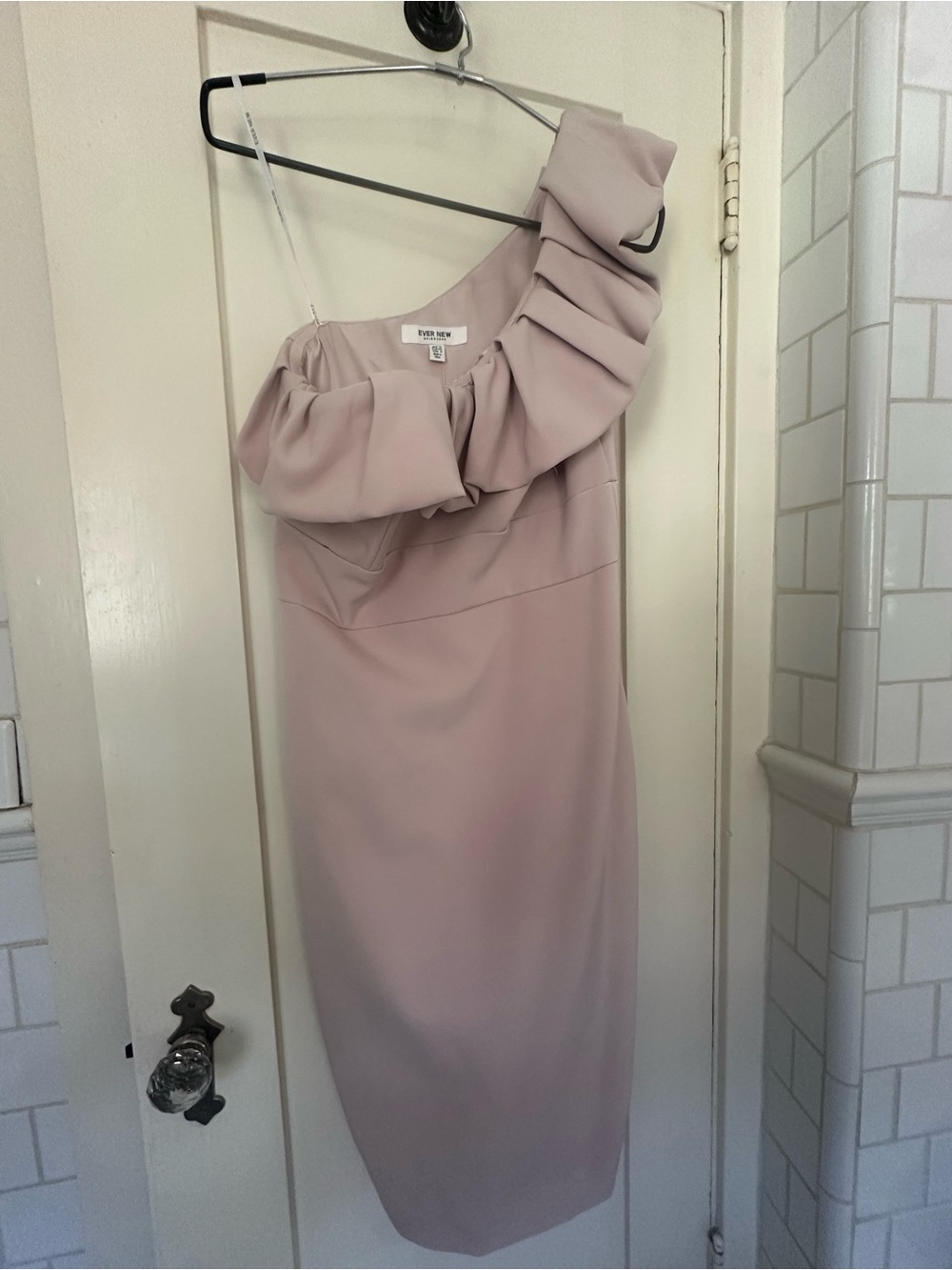 Ever New One-Shoulder Ruffle Midi Dress in Blush